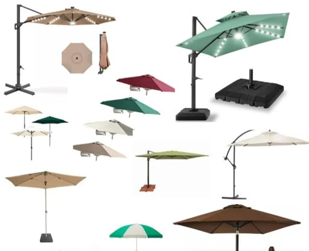 Wasi Craft's umbrella range: cantilever and centre-pole umbrellas in several colours